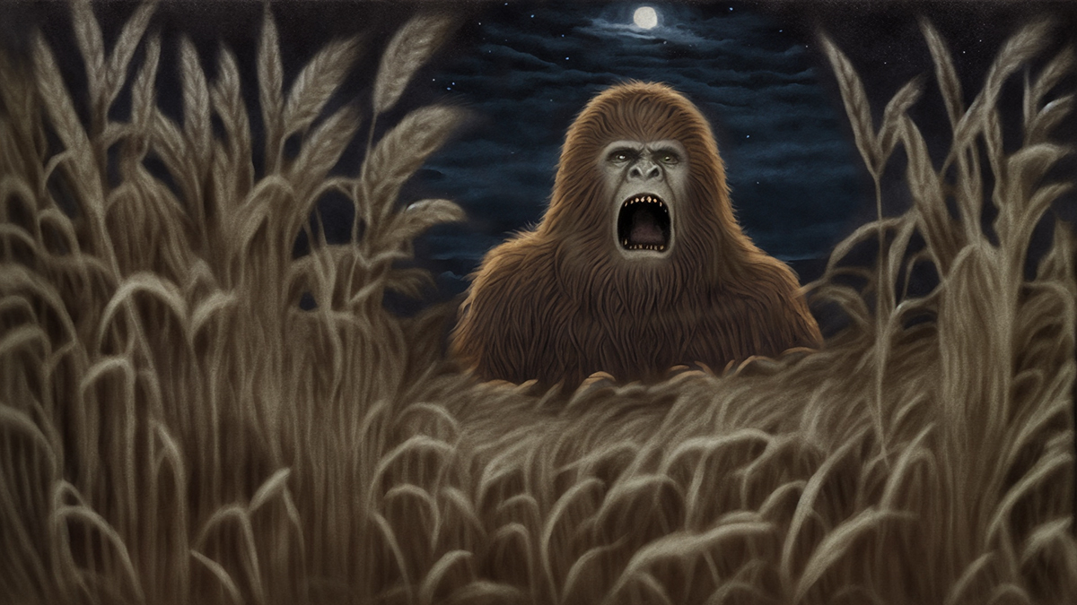 The Grassman seen here as a Bigfoot type creature. Roaring in the middle of a corn field.