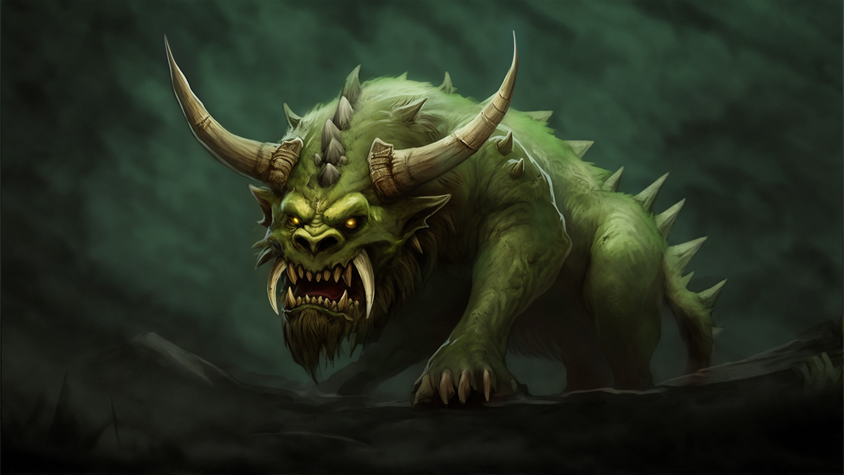 The Hodag seen here with green skin and large horns.