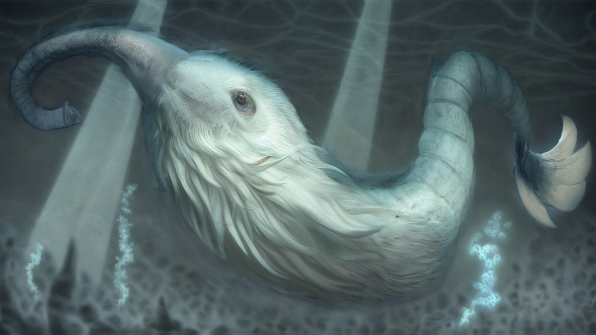 The Trunko as a gigantic sea creature with pale skin and long snout.