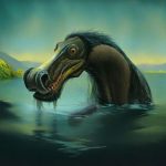 The Cadborosaurus seen in swampy water with its long almost hippo like mouth