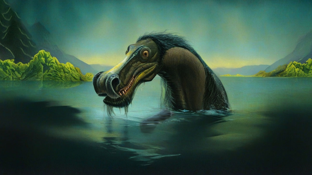 The Cadborosaurus seen in swampy water with its long almost hippo like mouth