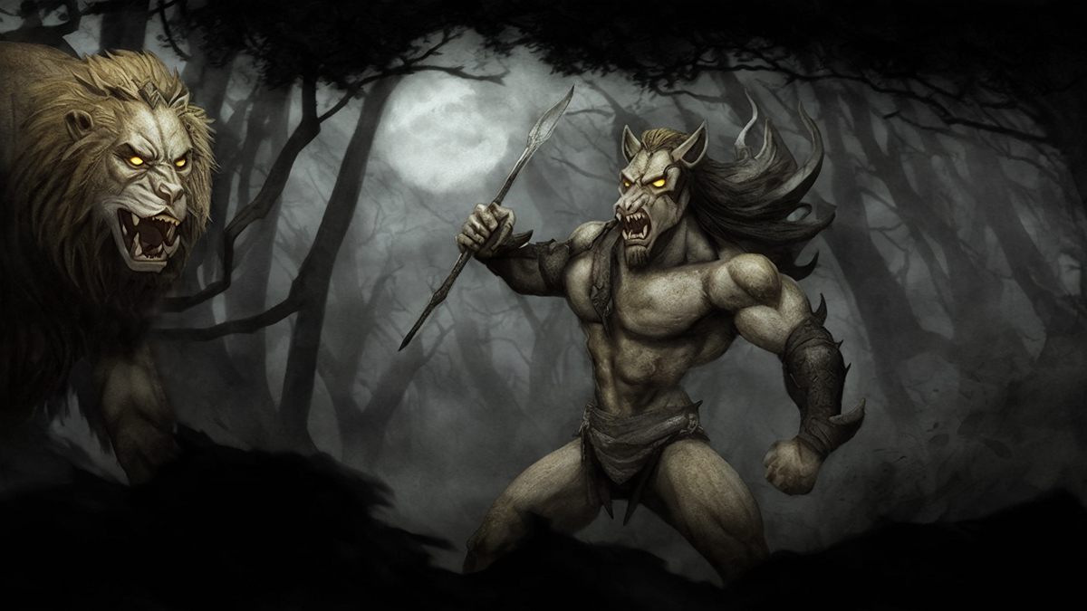 The Tikbalang seen as a green-skinned humanoid in a murky forest