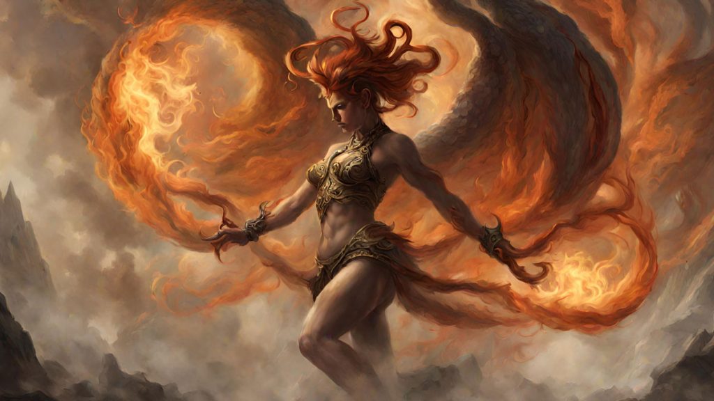 Female ifrit with red flaming hair